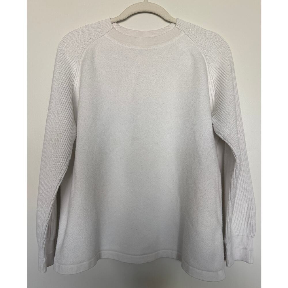 Vince M White Textured 100% Cotton Raglan Sleeve Crewneck Pullover Sweater